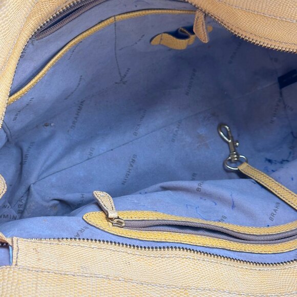 Brahmin Yellow Textured Leather Tote Bag With Tassel Accents & Interior Pockets - Picture 5 of 12